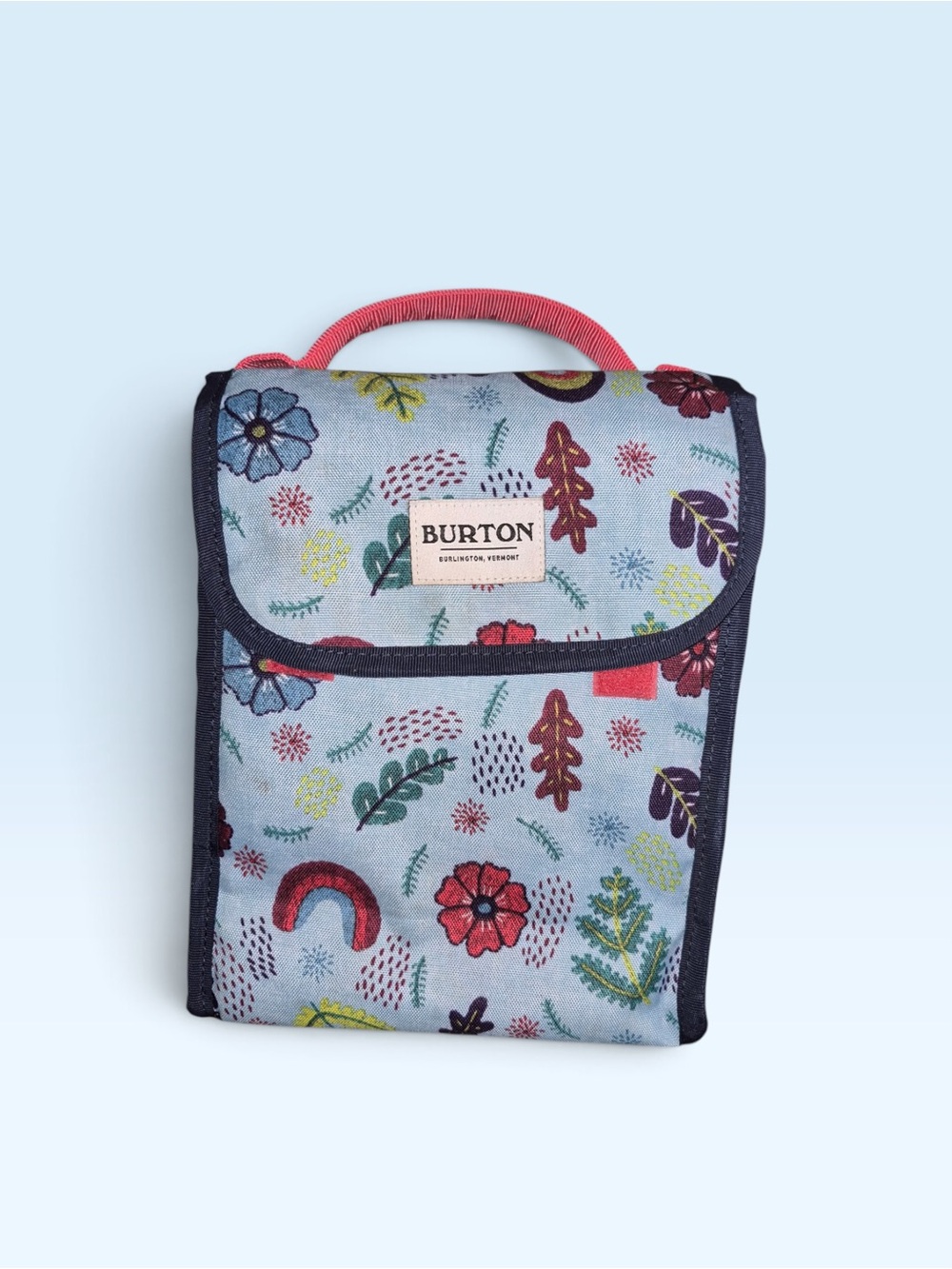Burton Floral Lunch Tote - Light Blue with Pink Handle
